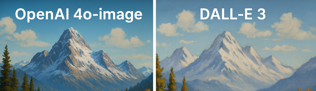 Confronto visivo tra immagini generate da OpenAI 4o-image e DALL-E 3 con didascalia che evidenzia le differenze di qualità